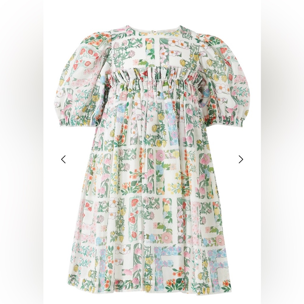 Fendi Kids - FF Floral Print Puff-Sleeve Dress - White Pink Green